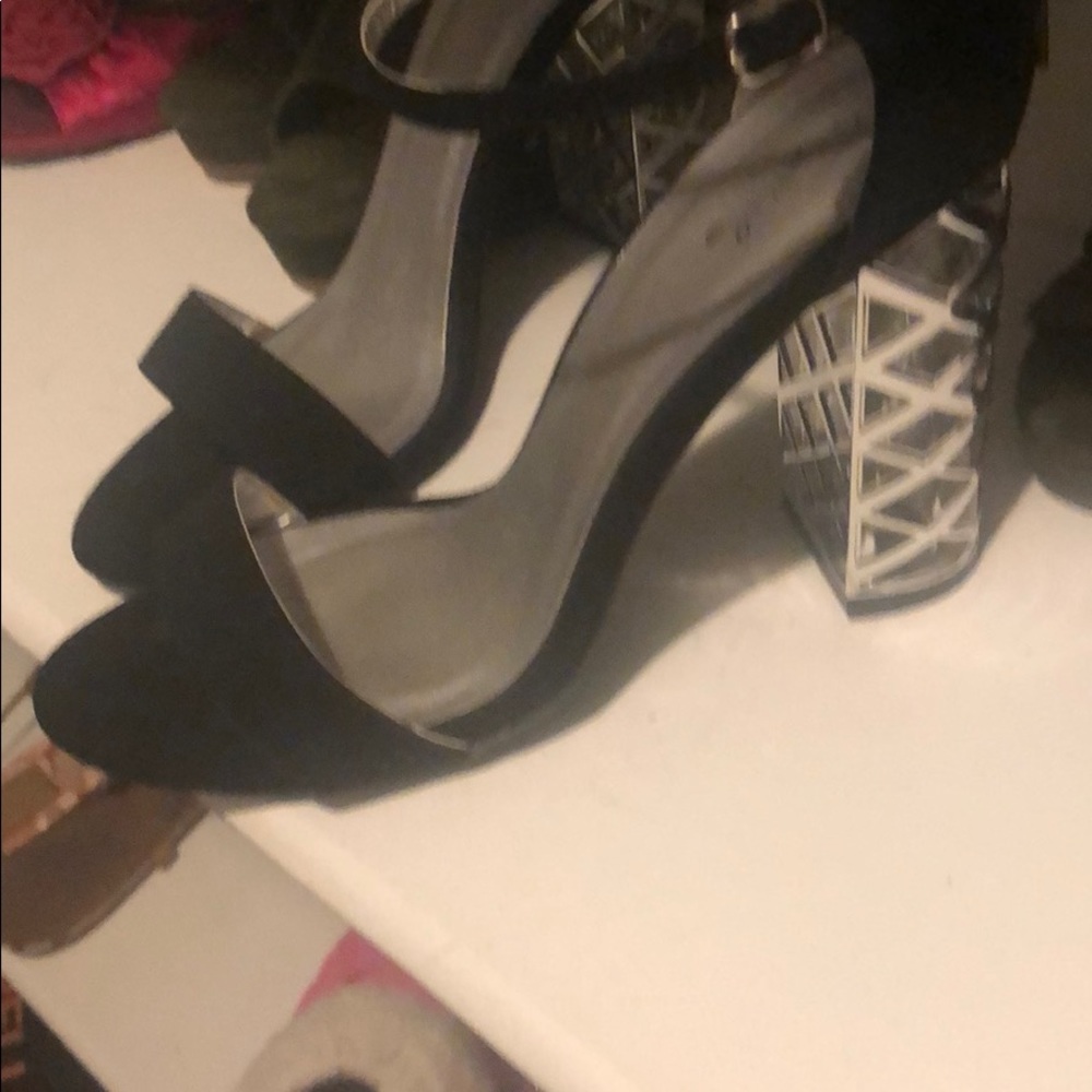 Clear heel black sandals